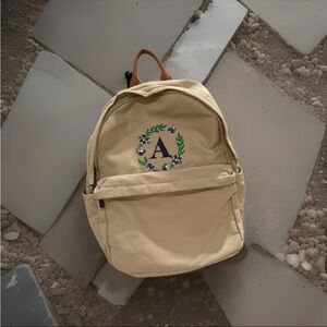 Thirty-One Tan Backpack with Floral Monogram